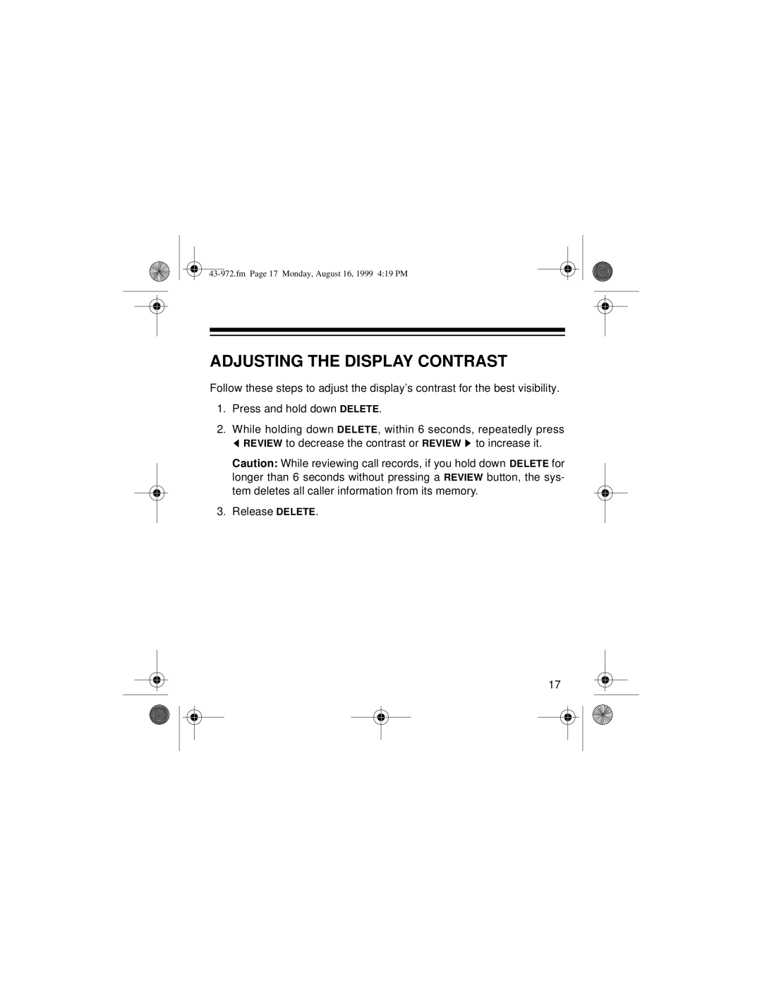 Radio Shack SYSTEM 2000 owner manual Adjusting the Display Contrast 