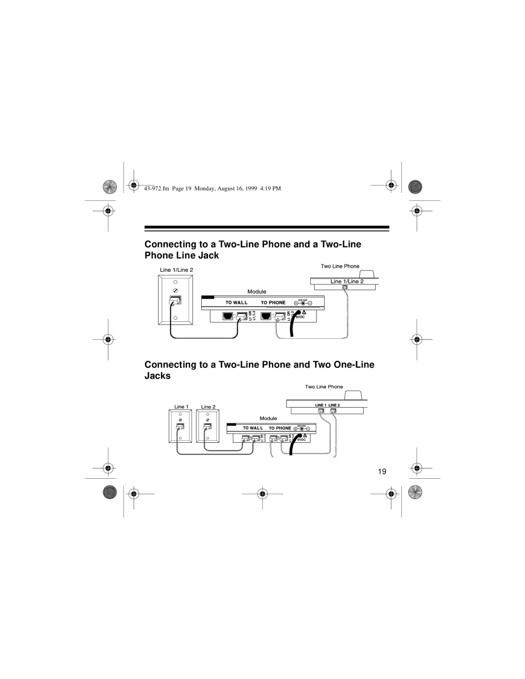 Radio Shack SYSTEM 2000 owner manual Connecting to a Two-Line Phone and Two One-Line Jacks 