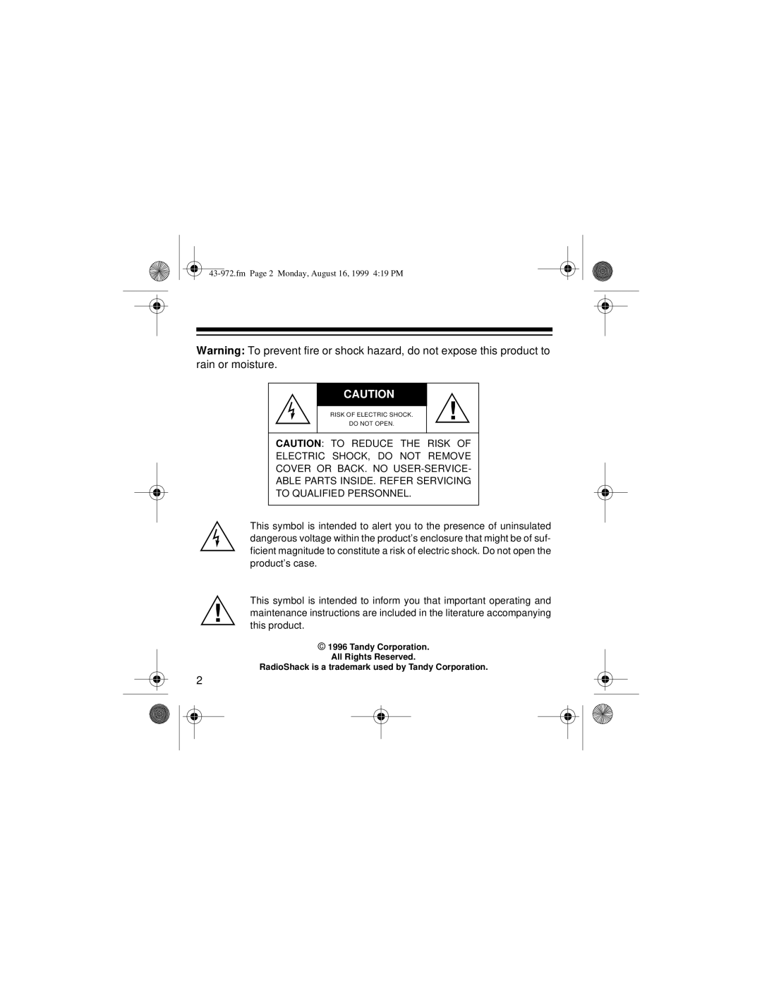 Radio Shack SYSTEM 2000 owner manual Fm Page 2 Monday, August 16, 1999 419 PM 