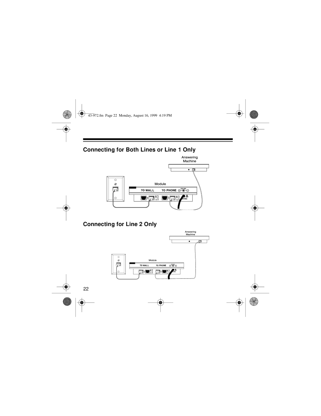 Radio Shack SYSTEM 2000 owner manual Connecting for Both Lines or Line 1 Only 