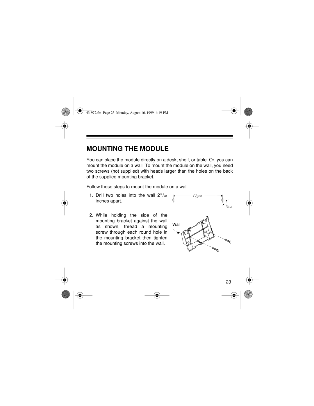 Radio Shack SYSTEM 2000 owner manual Mounting the Module 