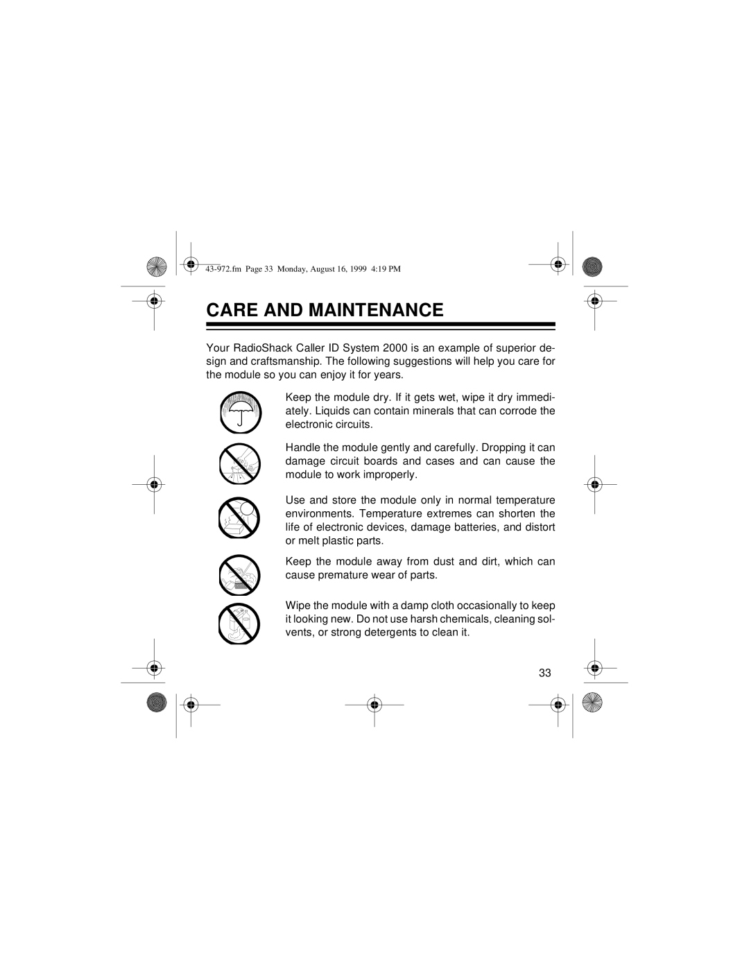 Radio Shack SYSTEM 2000 owner manual Care and Maintenance 