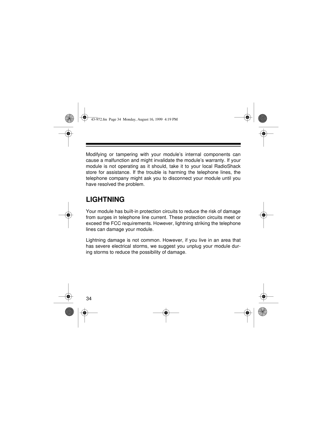 Radio Shack SYSTEM 2000 owner manual Lightning 