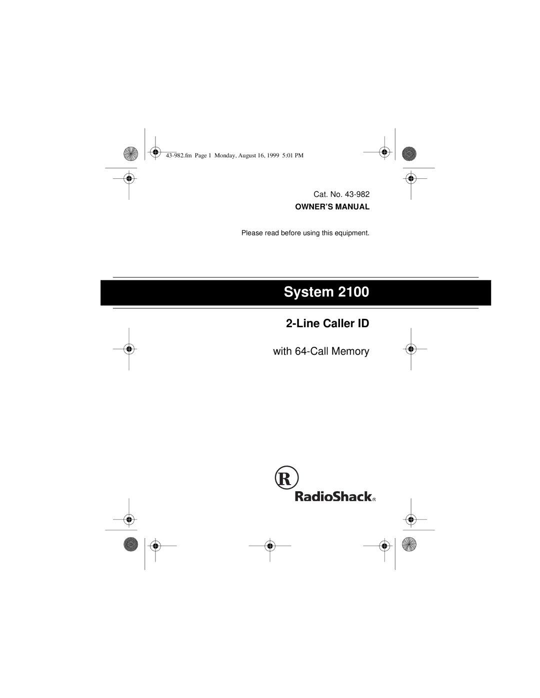 Radio Shack SYSTEM 2100 owner manual System 