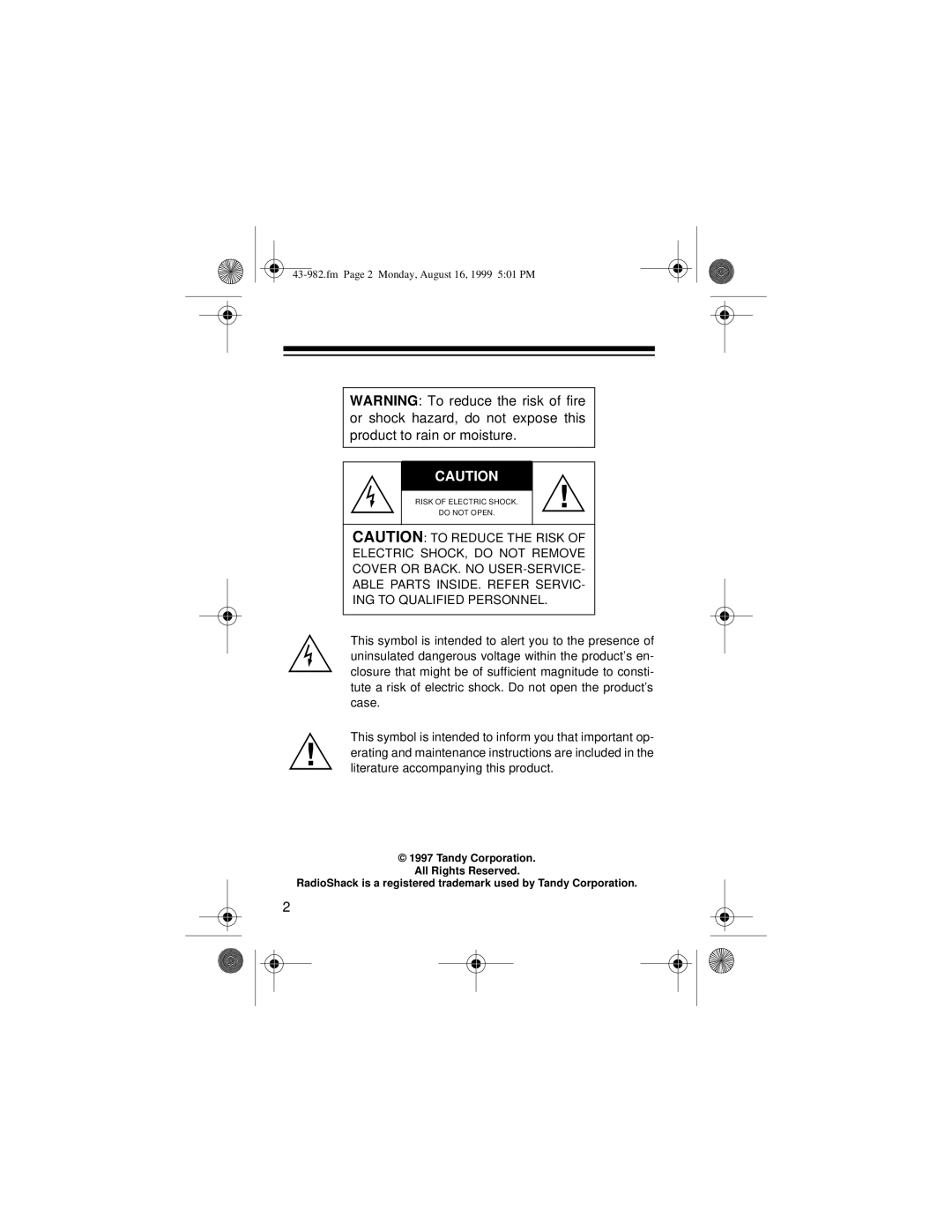 Radio Shack SYSTEM 2100 owner manual Fm Page 2 Monday, August 16, 1999 501 PM 