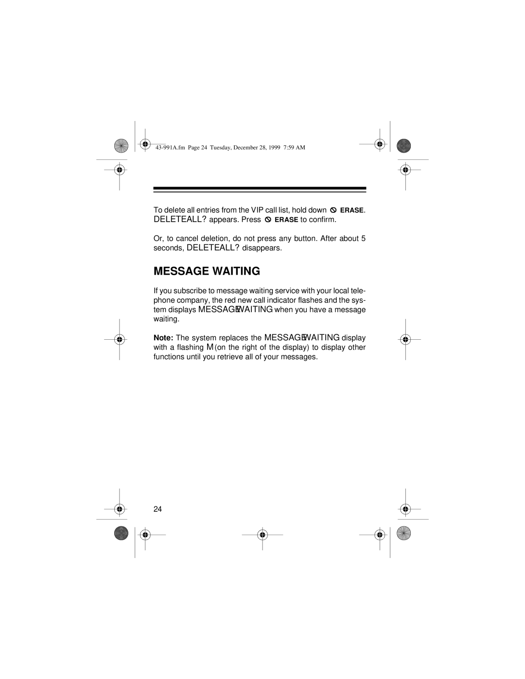 Radio Shack System 350 owner manual Message Waiting 