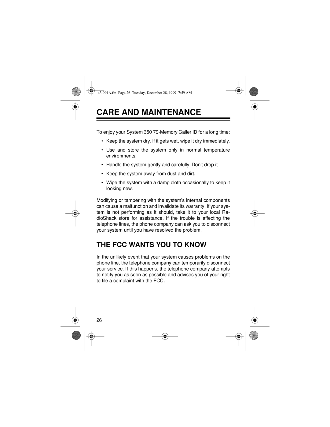 Radio Shack System 350 owner manual Care and Maintenance, FCC Wants YOU to Know 