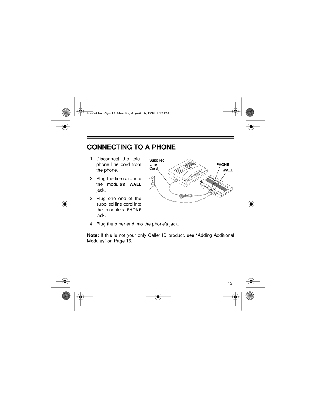 Radio Shack SYSTEM 440 owner manual Connecting to a Phone 