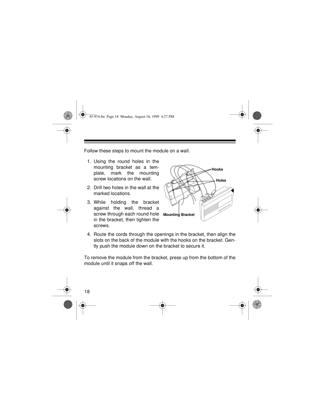 Radio Shack SYSTEM 440 owner manual Hooks Holes Mounting Bracket 