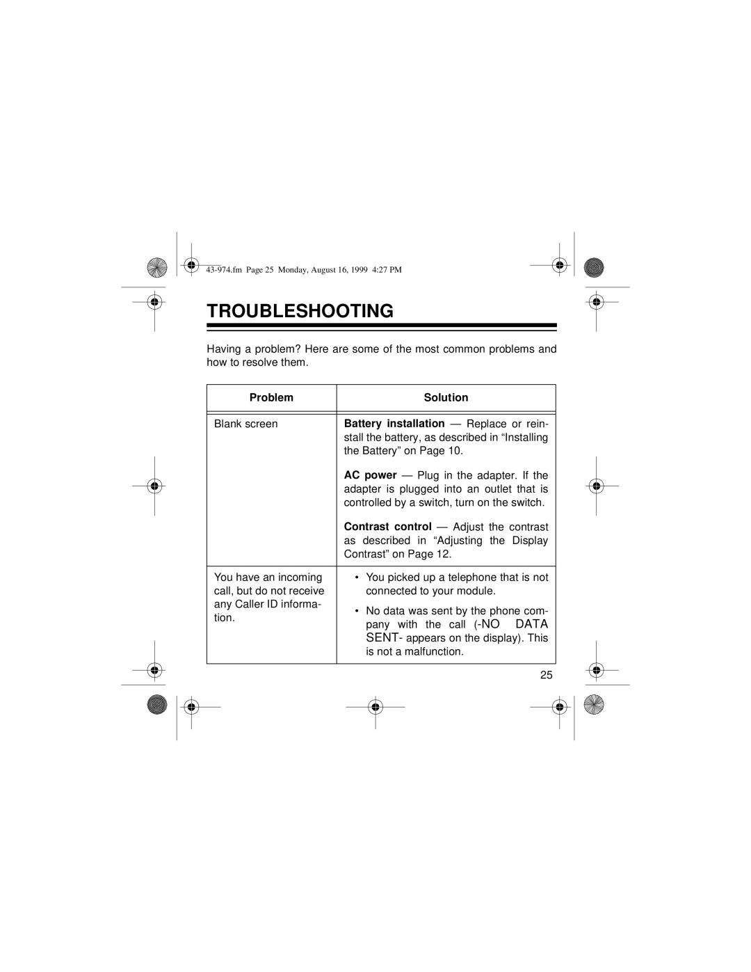 Radio Shack SYSTEM 440 owner manual Troubleshooting, Data 