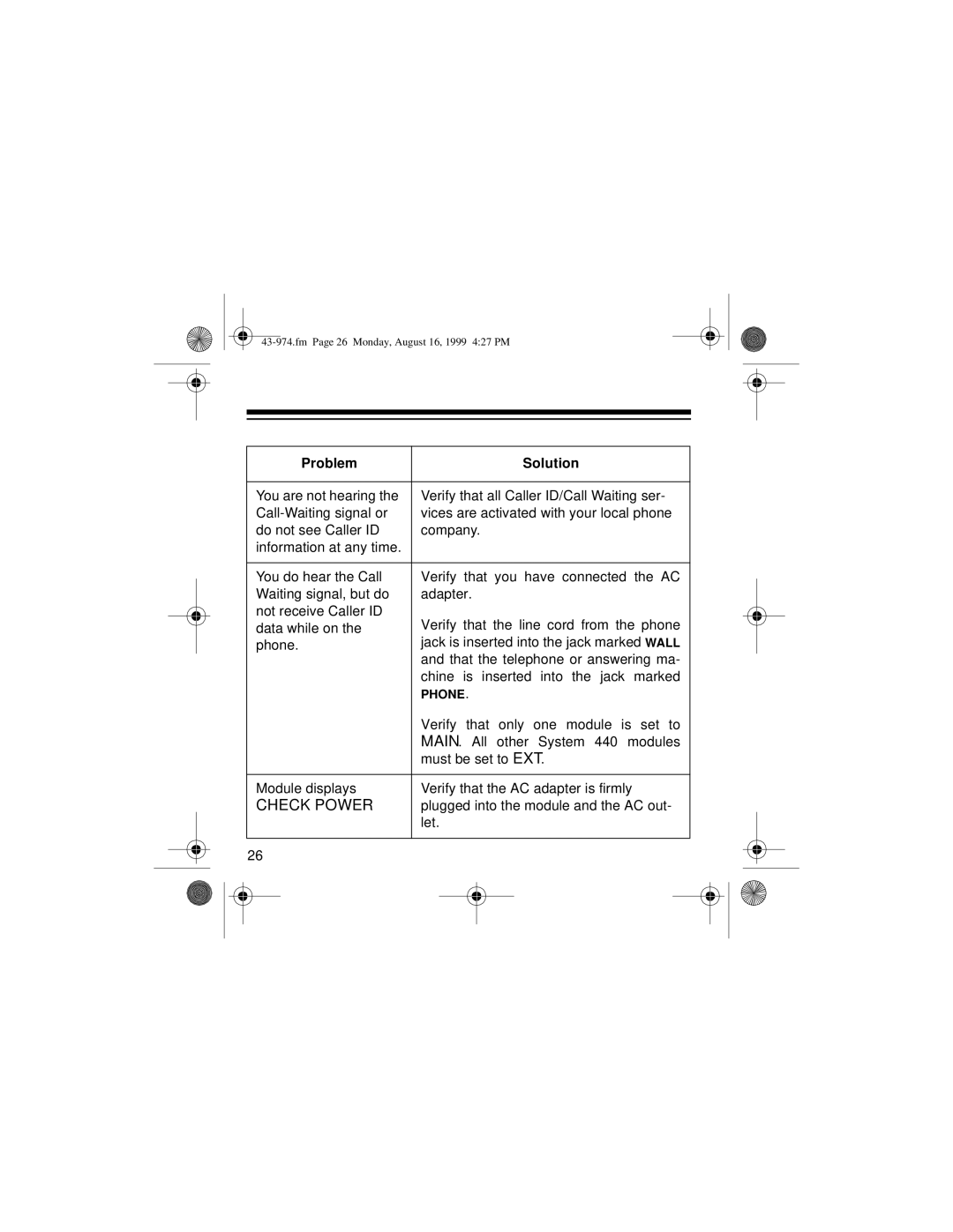 Radio Shack SYSTEM 440 owner manual Check Power 