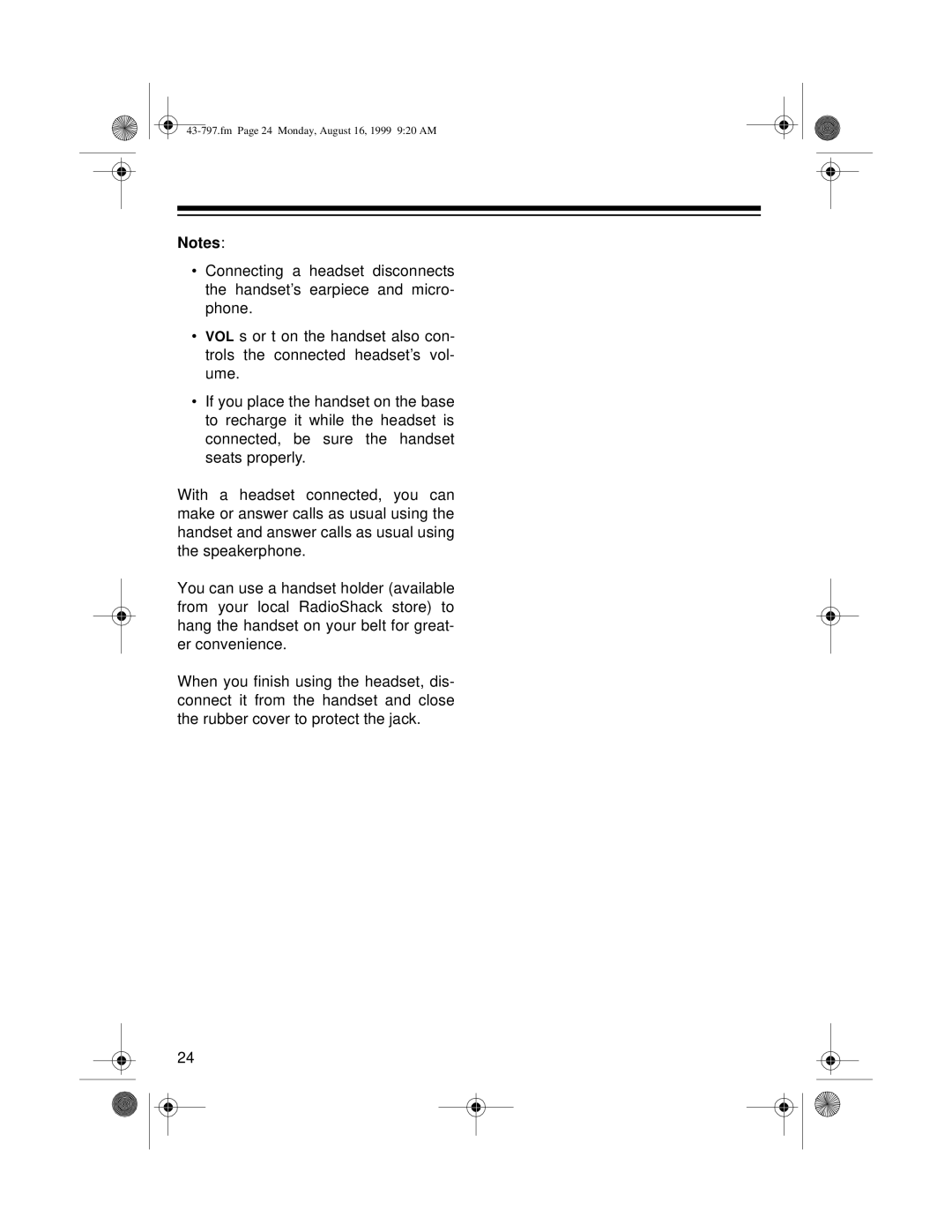 Radio Shack TAD -797 owner manual Fm Page 24 Monday, August 16, 1999 920 AM 