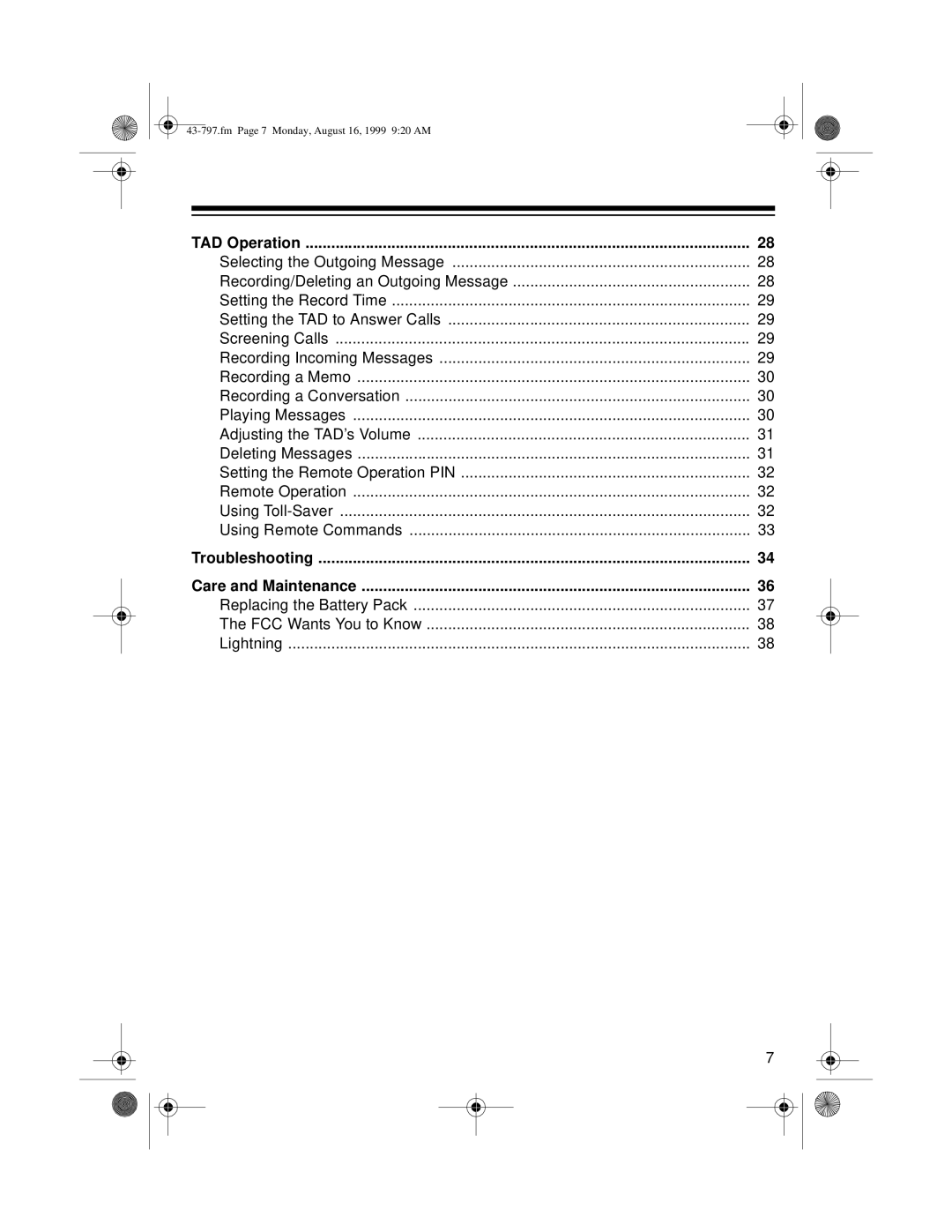 Radio Shack TAD -797 owner manual Replacing the Battery Pack FCC Wants You to Know 