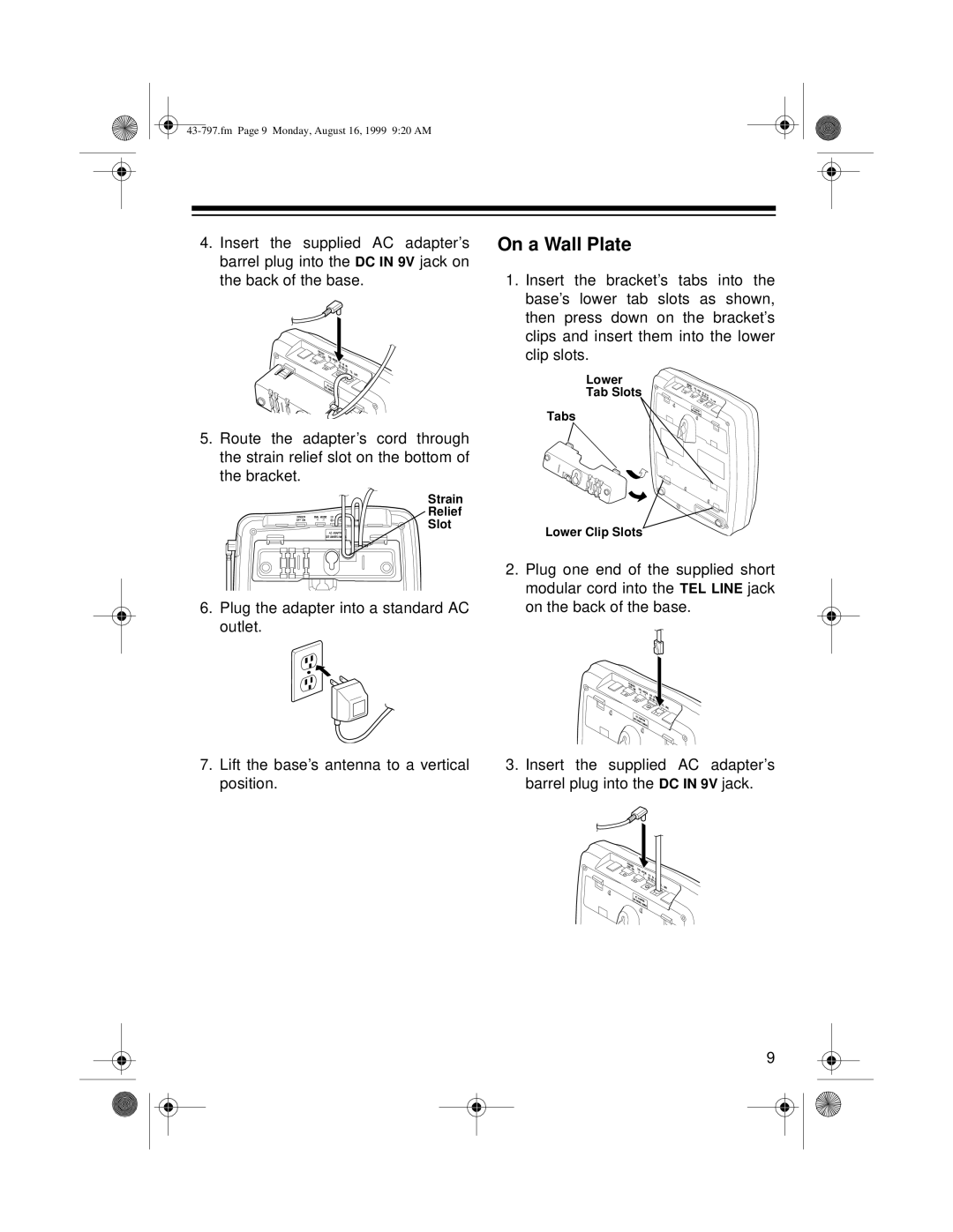 Radio Shack TAD -797 owner manual On a Wall Plate 