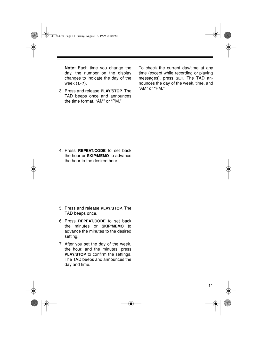 Radio Shack TAD-1004 owner manual Fm Page 11 Friday, August 13, 1999 210 PM 