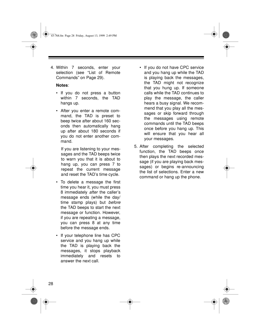 Radio Shack TAD-1006 owner manual Fm Page 28 Friday, August 13, 1999 249 PM 