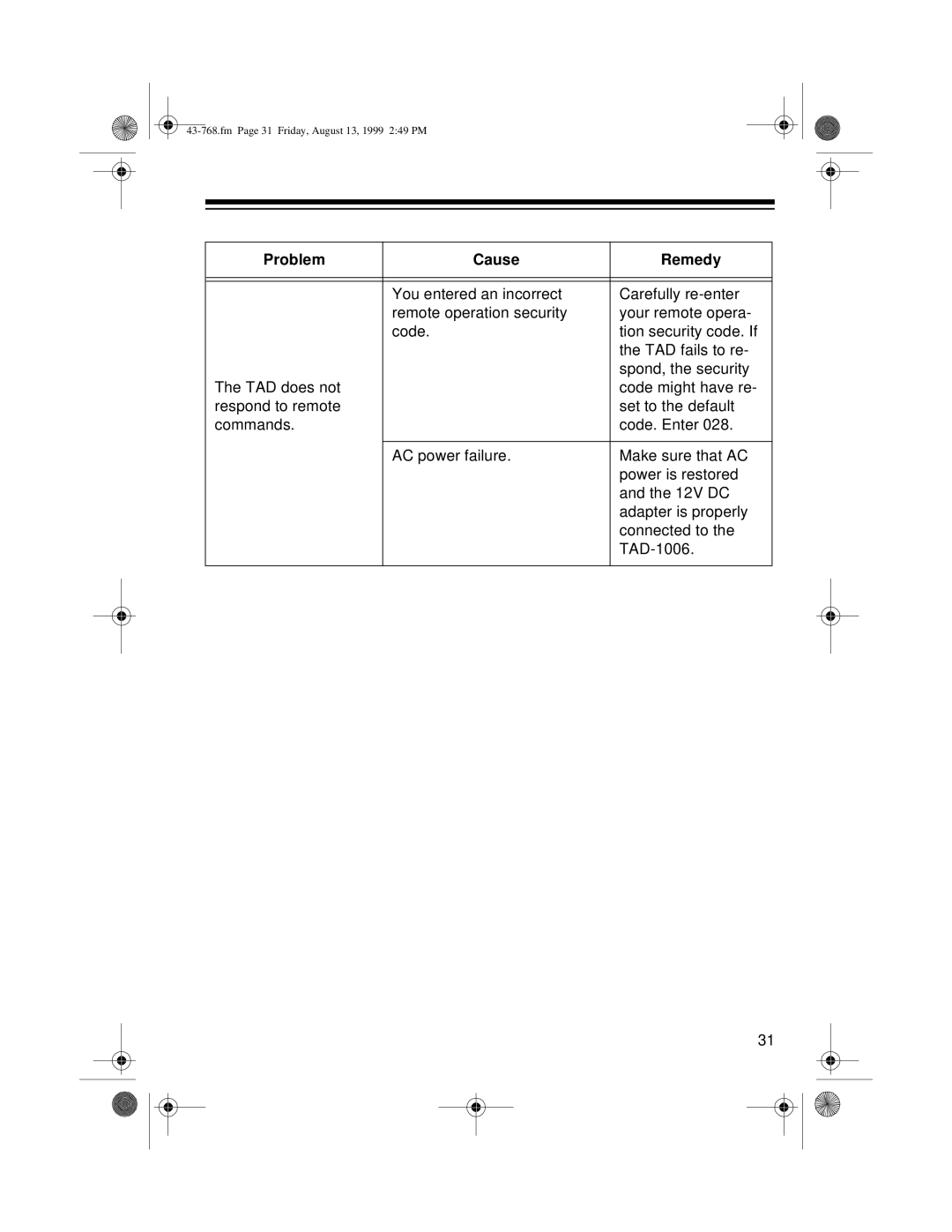 Radio Shack TAD-1006 owner manual Fm Page 31 Friday, August 13, 1999 249 PM 