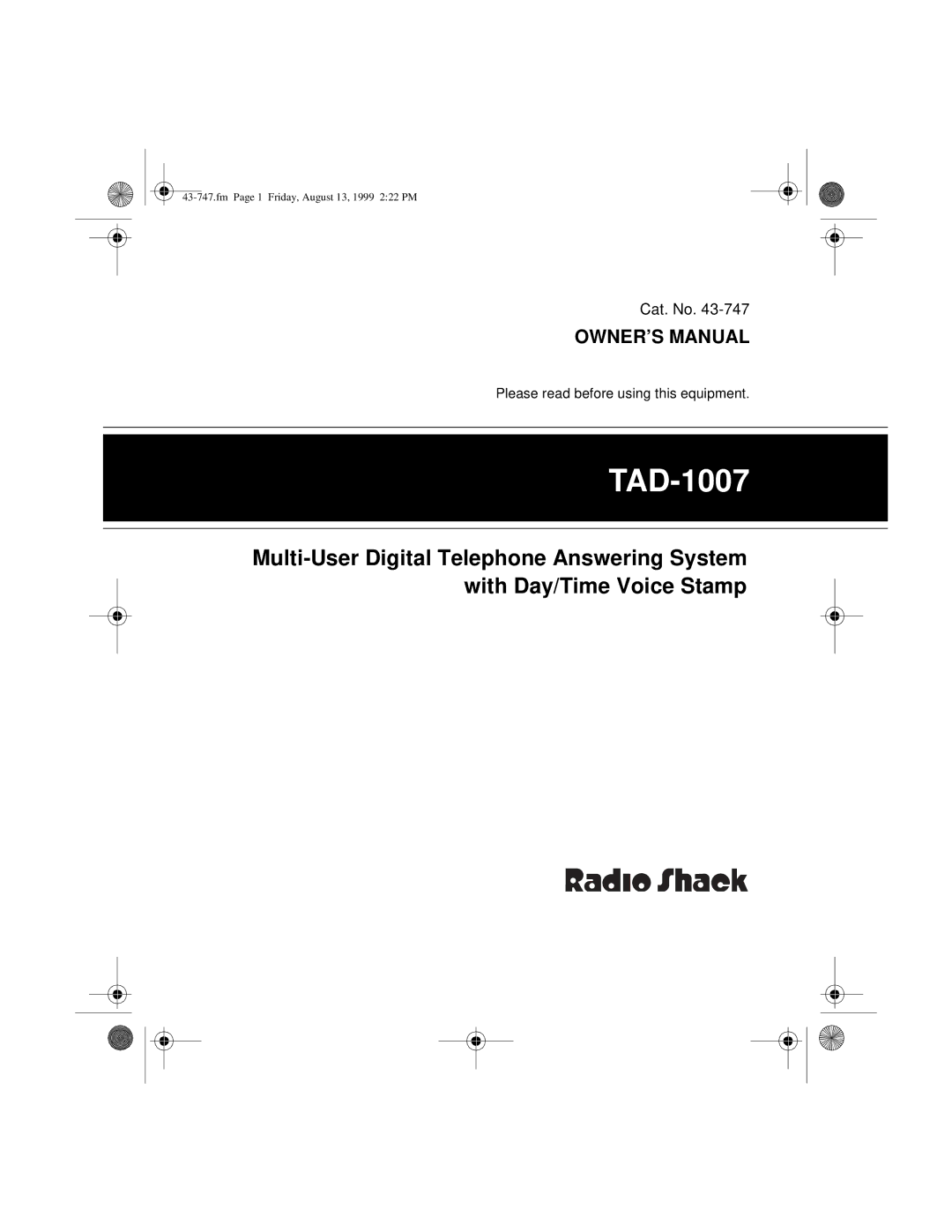 Radio Shack TAD-1007 owner manual 