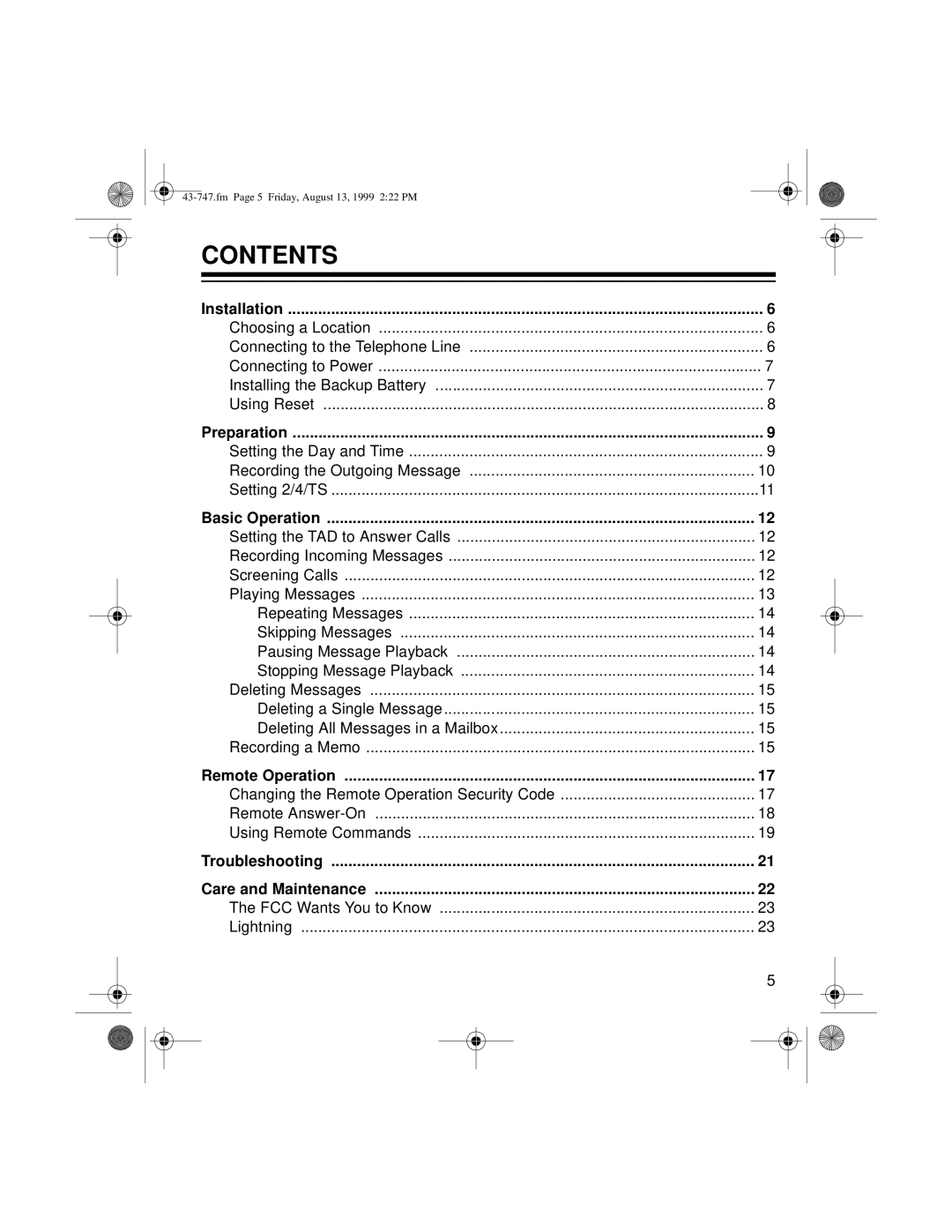 Radio Shack TAD-1007 owner manual Contents 