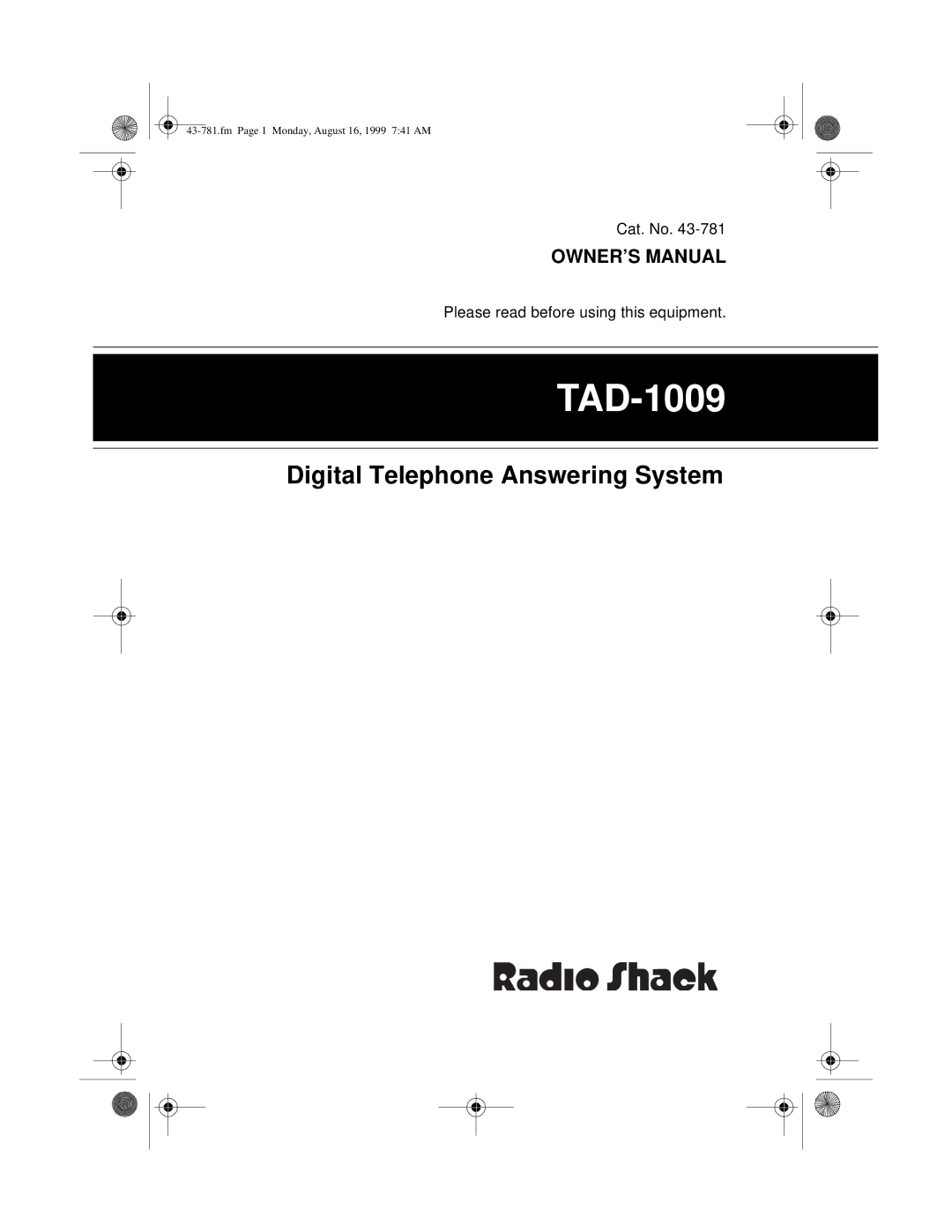 Radio Shack TAD-1009 owner manual 