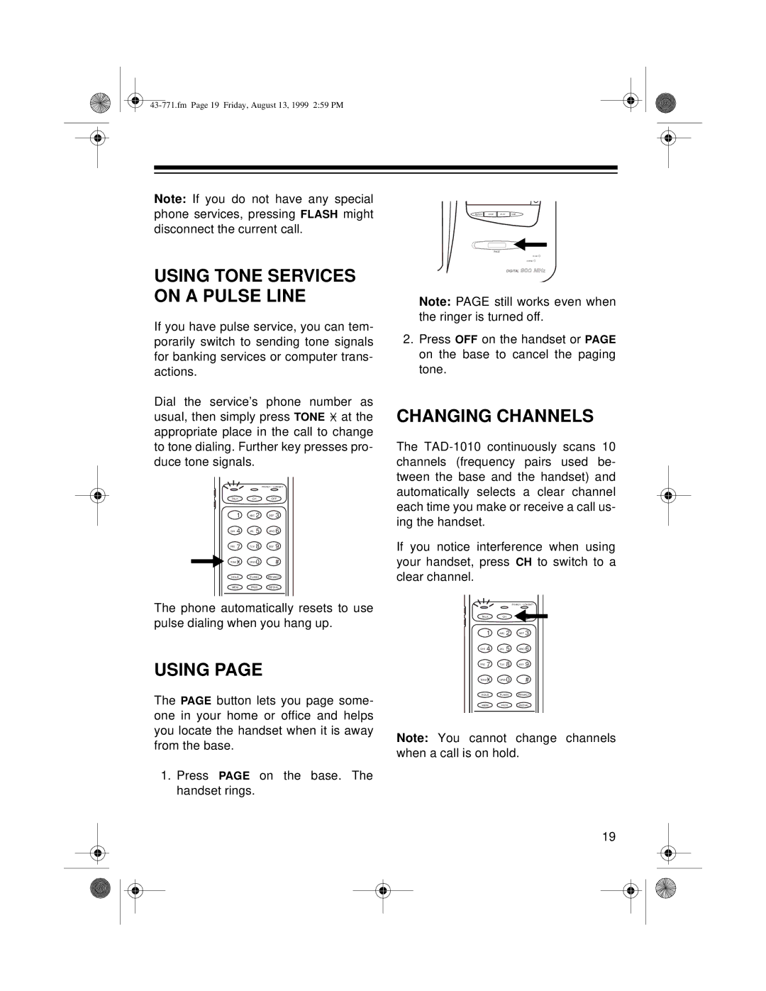 Radio Shack TAD-1010 owner manual Using, Changing Channels 