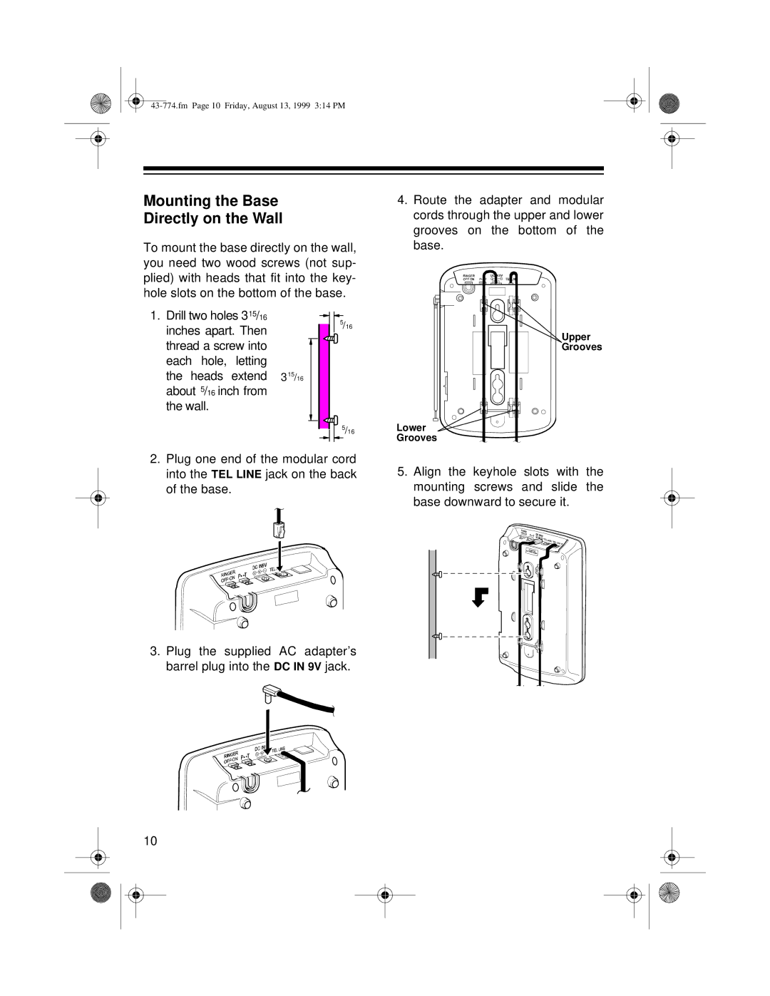 Radio Shack TAD-1015 owner manual Mounting the Base Directly on the Wall 