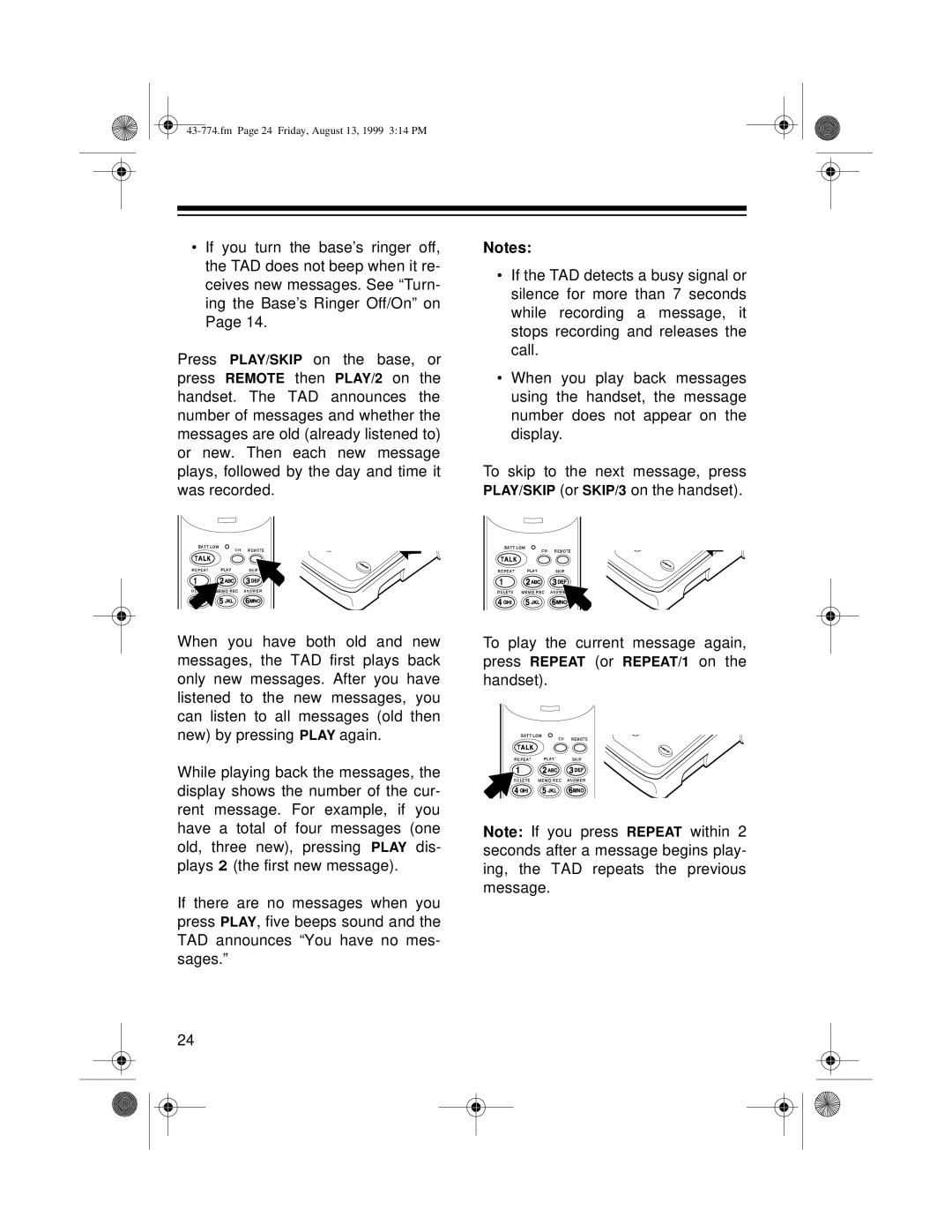 Radio Shack TAD-1015 owner manual Fm Page 24 Friday, August 13, 1999 314 PM 