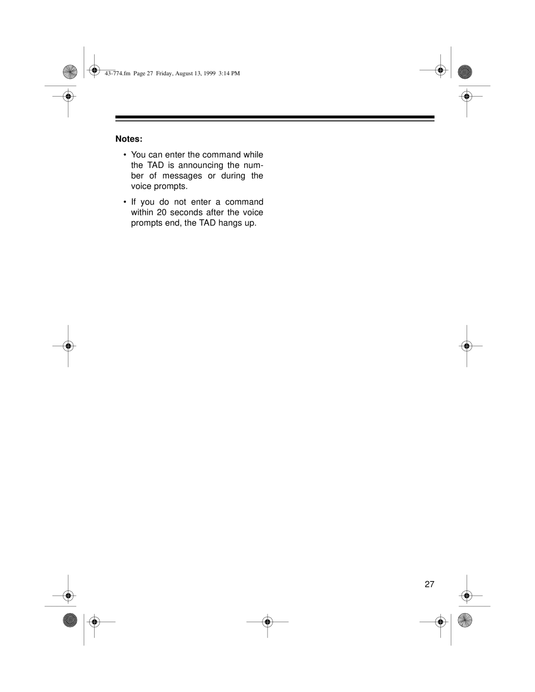 Radio Shack TAD-1015 owner manual Fm Page 27 Friday, August 13, 1999 314 PM 