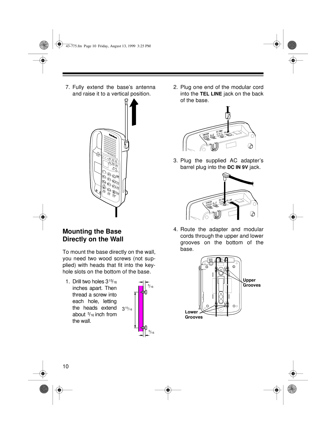 Radio Shack TAD-1016 owner manual Mounting the Base Directly on the Wall 