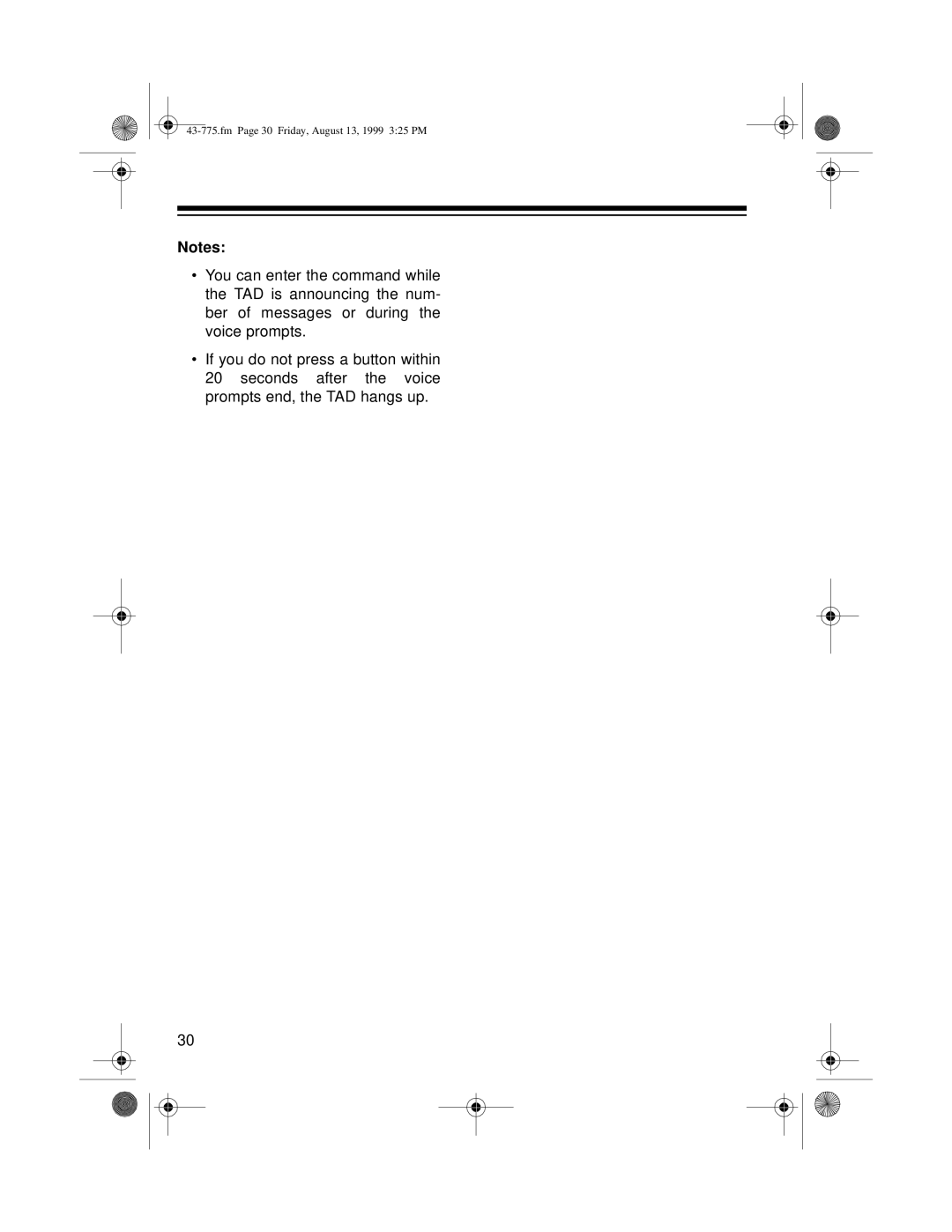 Radio Shack TAD-1016 owner manual Fm Page 30 Friday, August 13, 1999 325 PM 