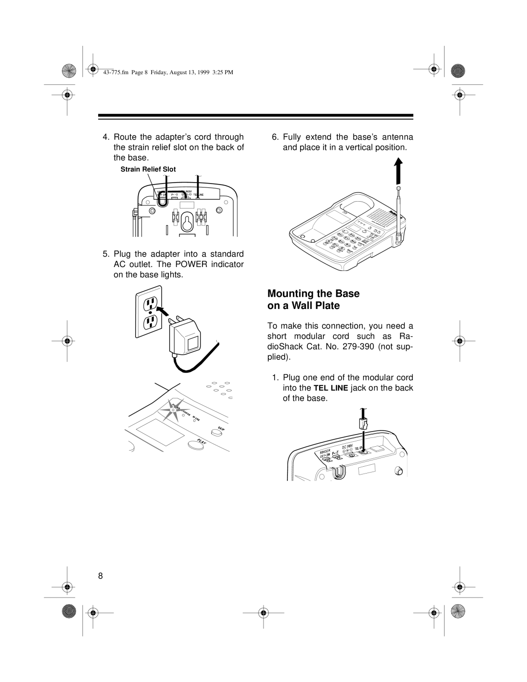 Radio Shack TAD-1016 owner manual Mounting the Base on a Wall Plate 