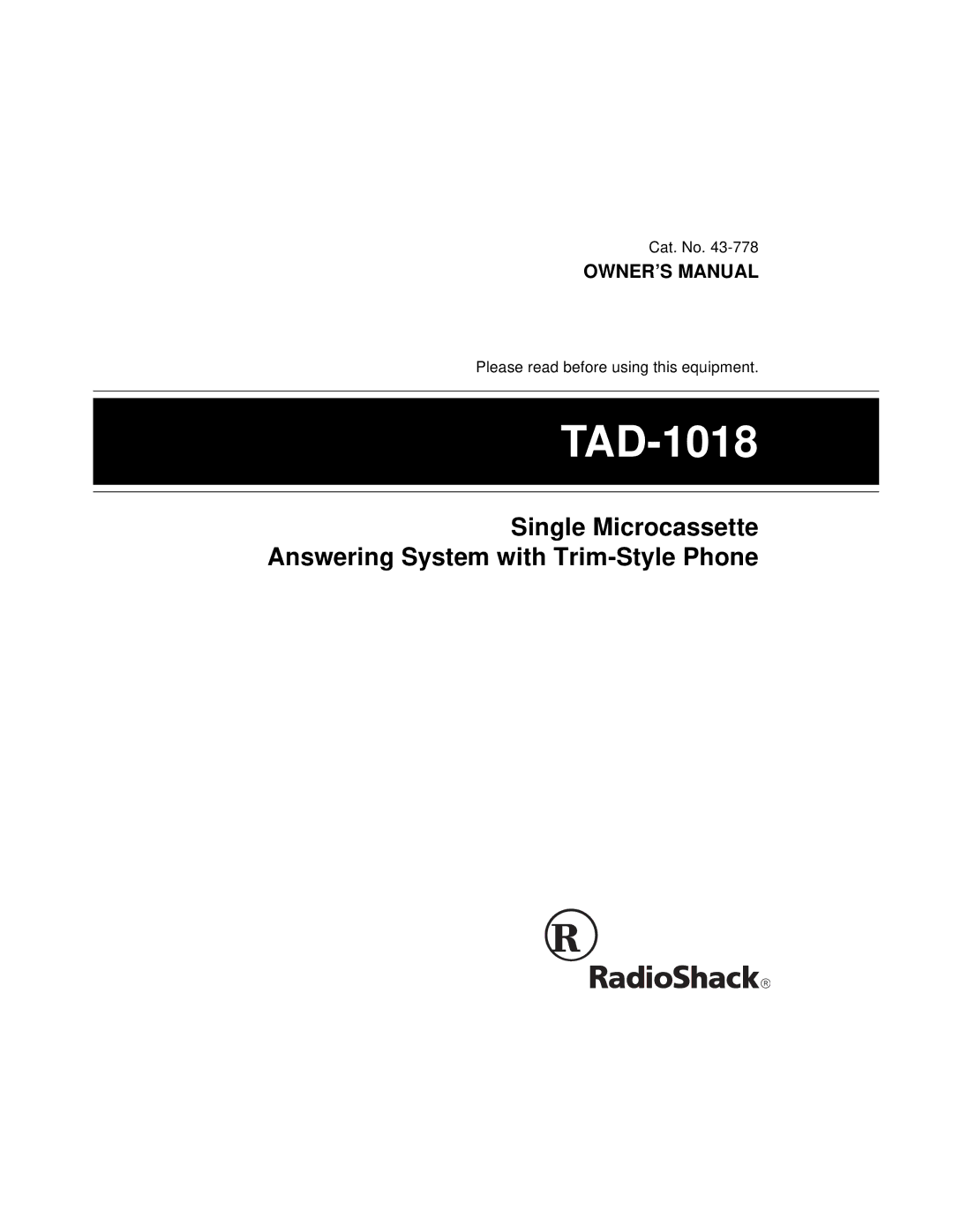 Radio Shack TAD-1018 owner manual 