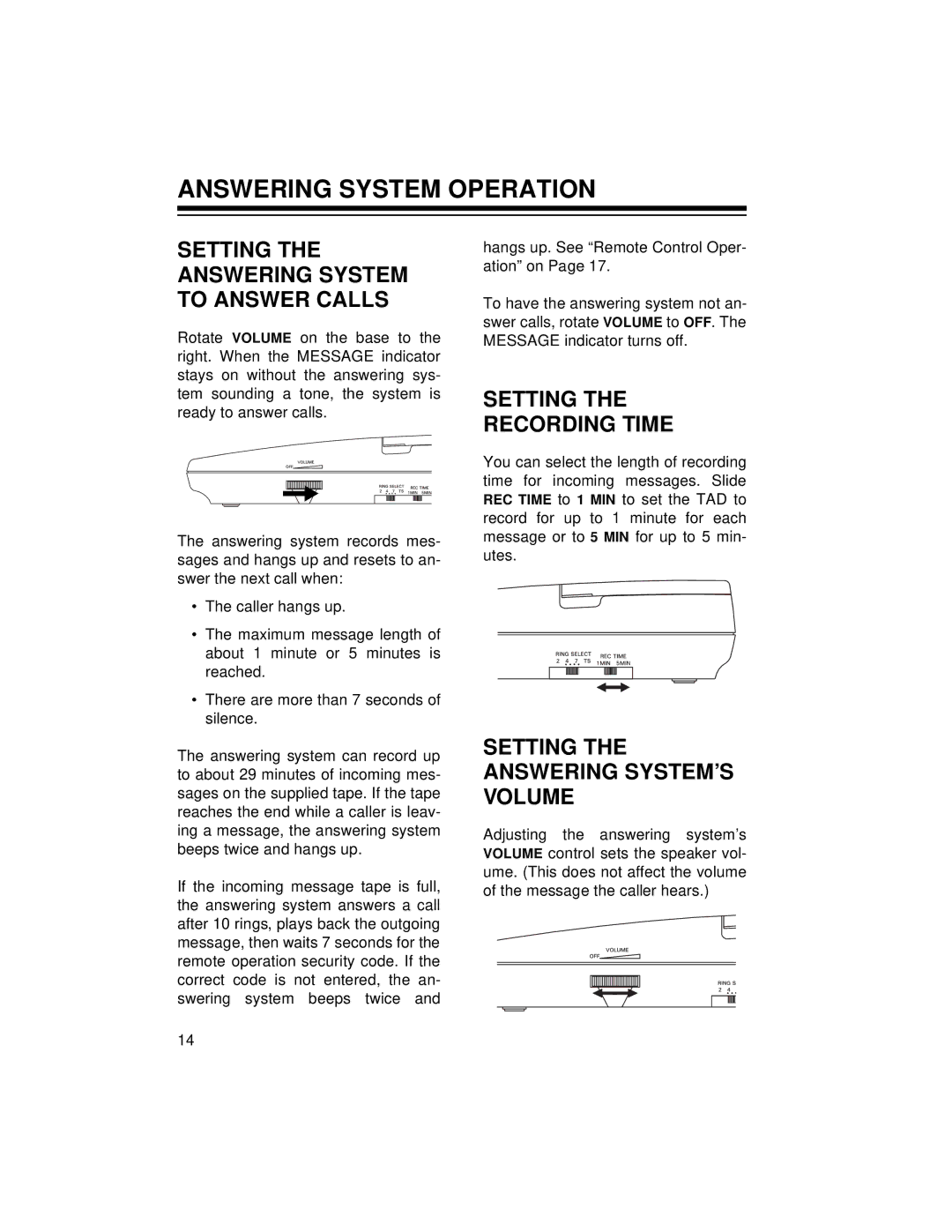 Radio Shack TAD-1018 Answering System Operation, Setting the Answering System to Answer Calls, Setting Recording Time 