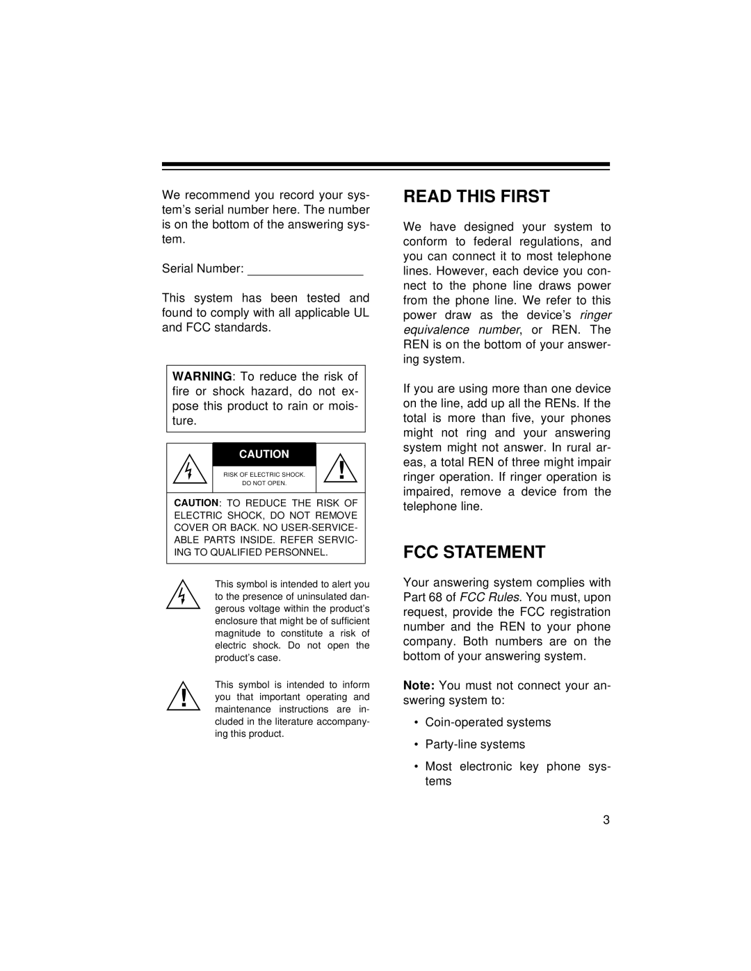 Radio Shack TAD-1018 owner manual Read this First, FCC Statement 