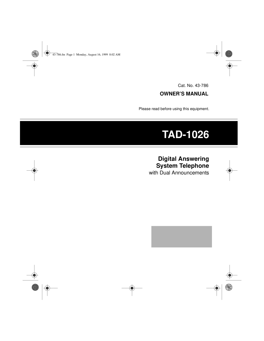 Radio Shack TAD-1026 owner manual 