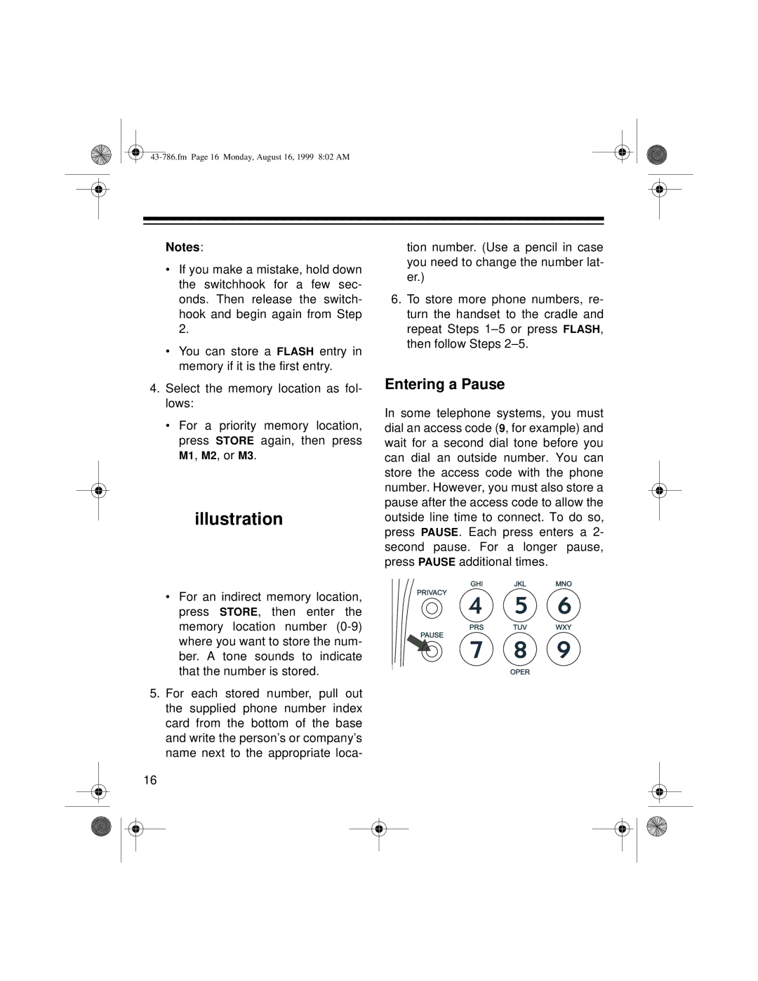 Radio Shack TAD-1026 owner manual Entering a Pause 