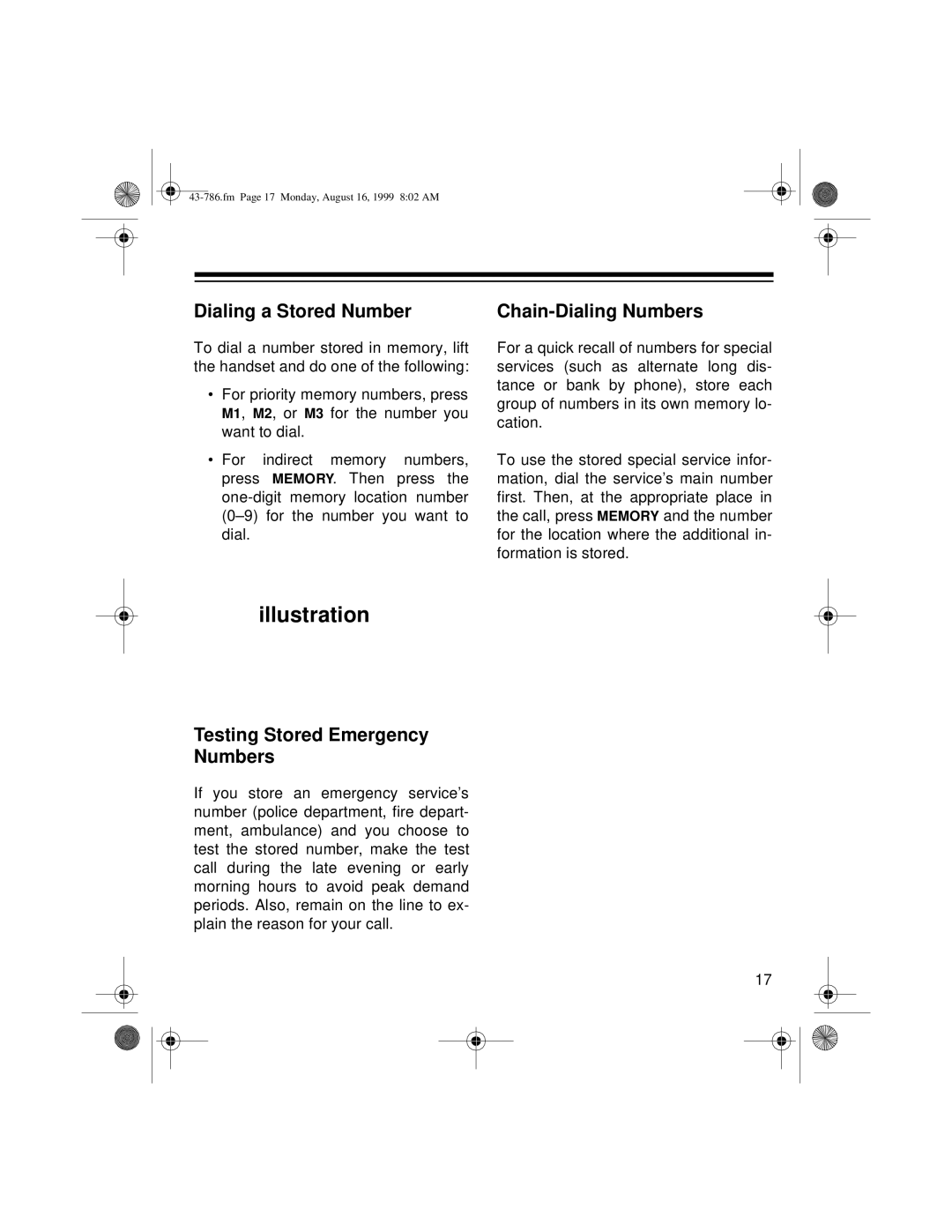 Radio Shack TAD-1026 owner manual Dialing a Stored Number, Chain-Dialing Numbers, Testing Stored Emergency Numbers 