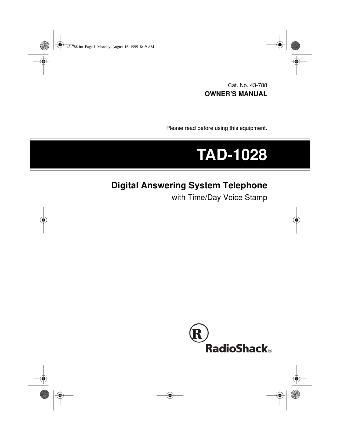 Radio Shack TAD-1028 owner manual 