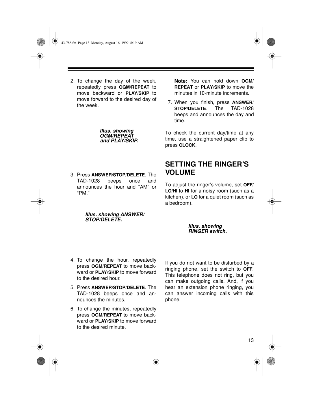 Radio Shack TAD-1028 owner manual Fm Page 13 Monday, August 16, 1999 819 AM 