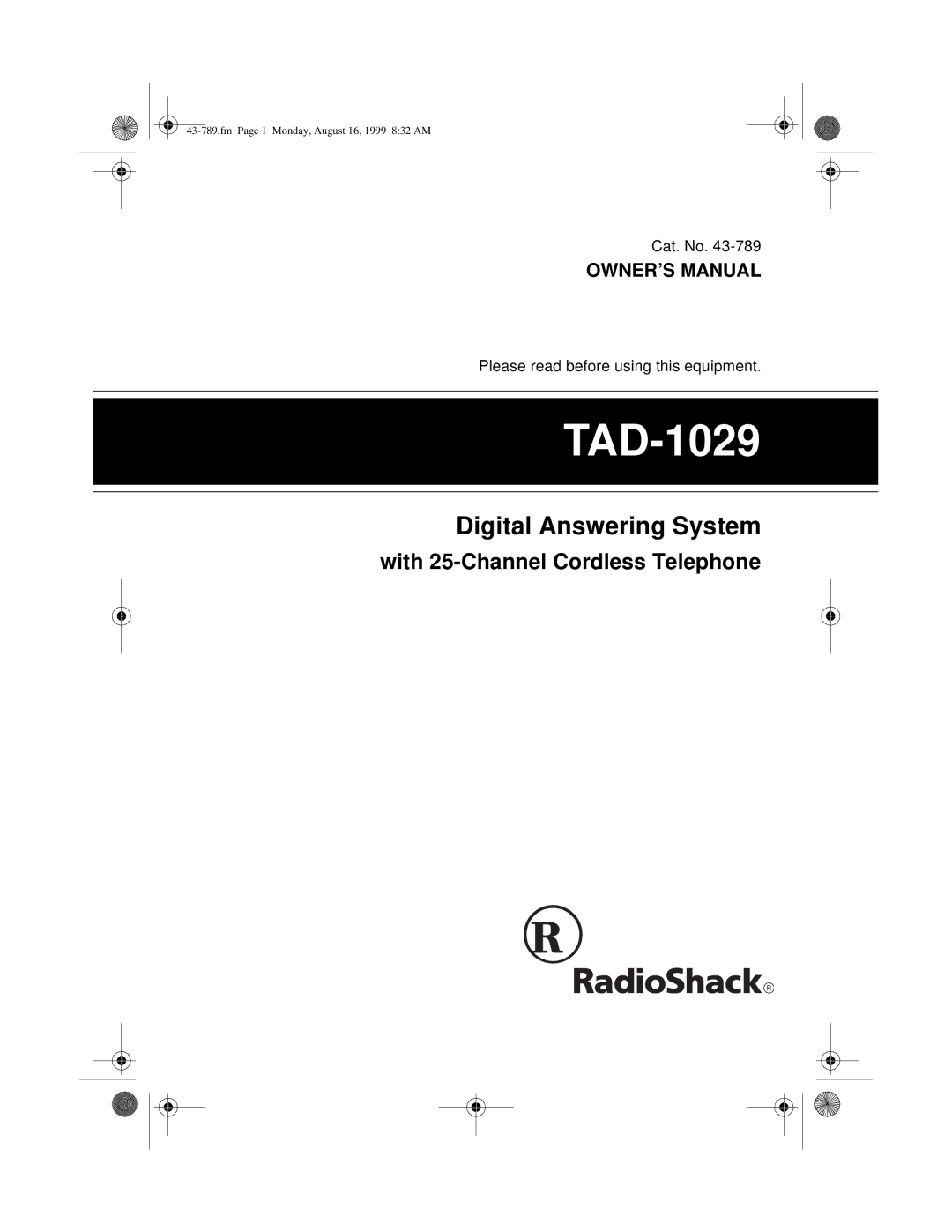 Radio Shack TAD-1029 owner manual 