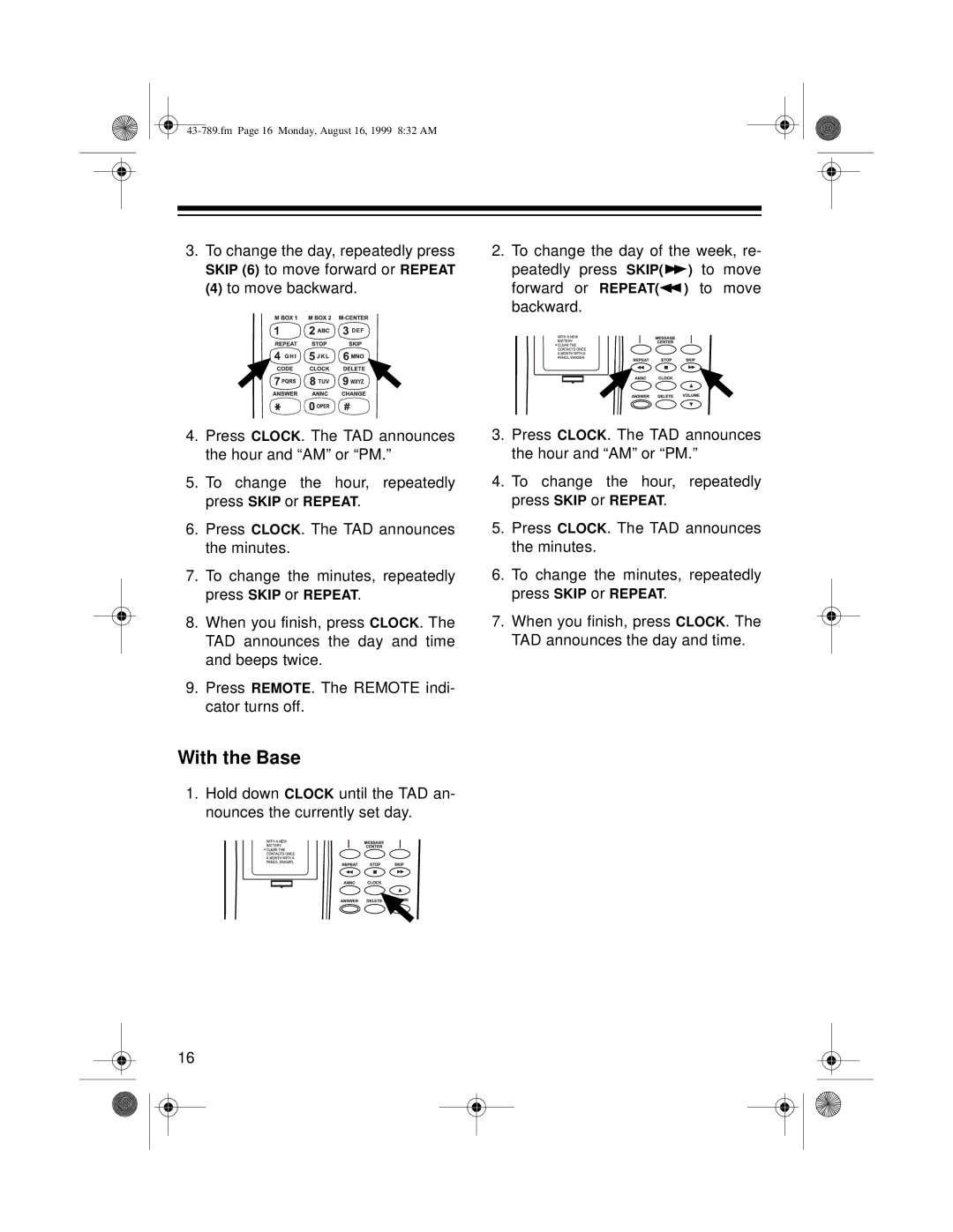 Radio Shack TAD-1029 owner manual With the Base 