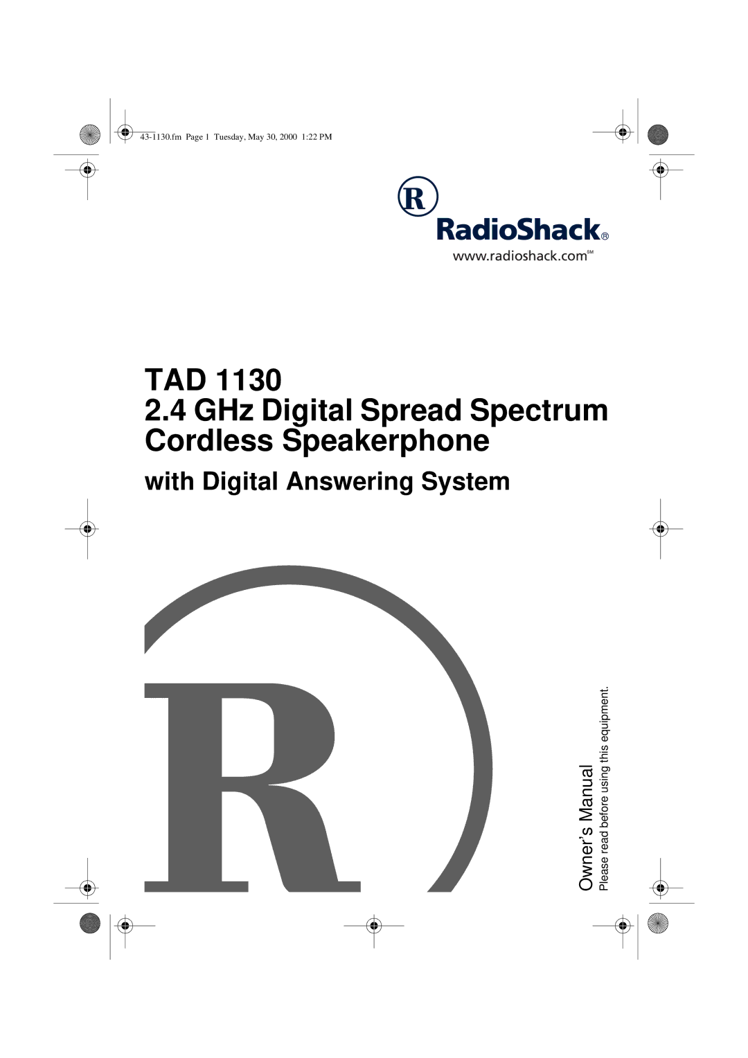 Radio Shack TAD 1130 owner manual TAD GHz Digital Spread Spectrum Cordless Speakerphone 