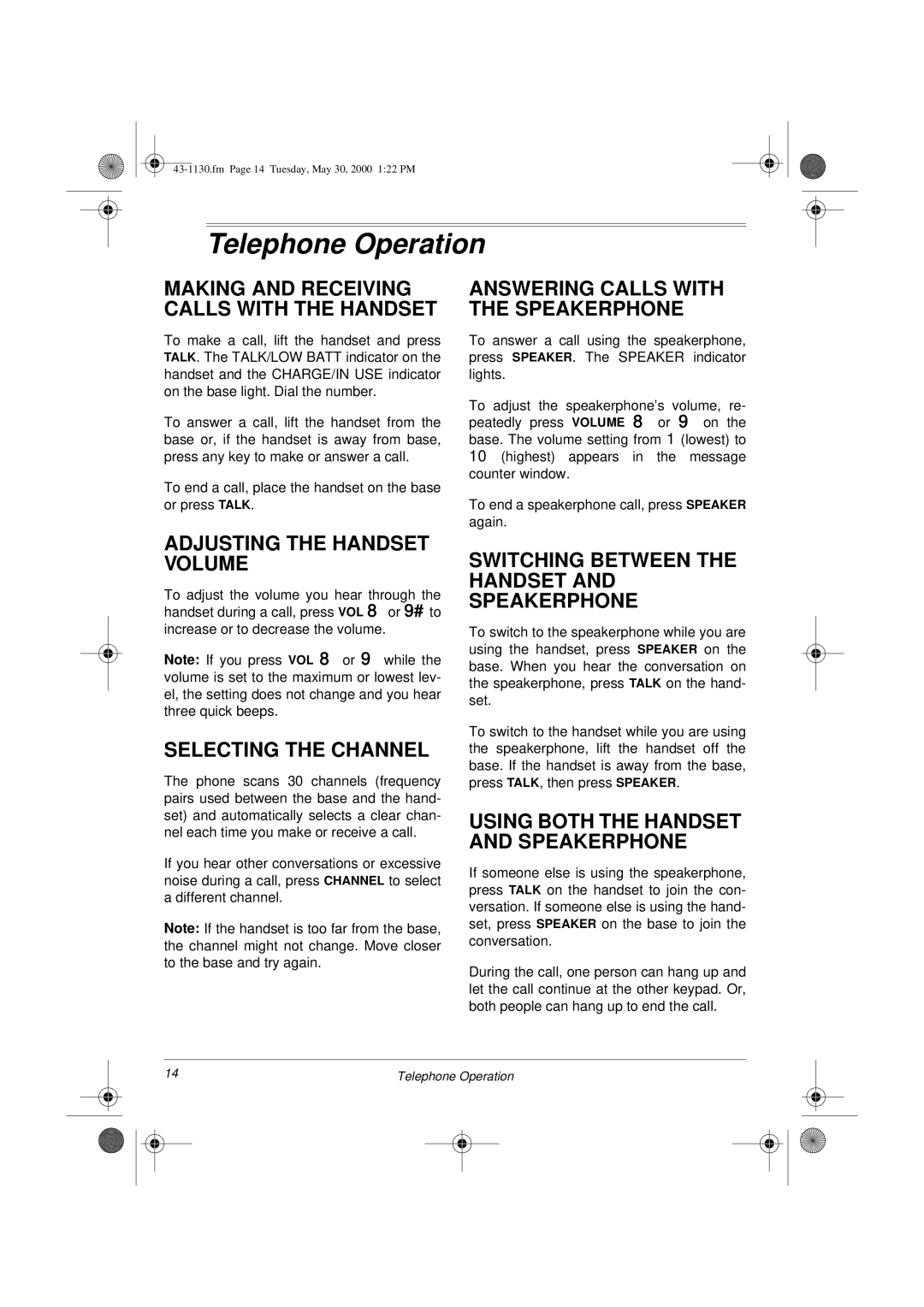 Radio Shack TAD 1130 owner manual Telephone Operation 