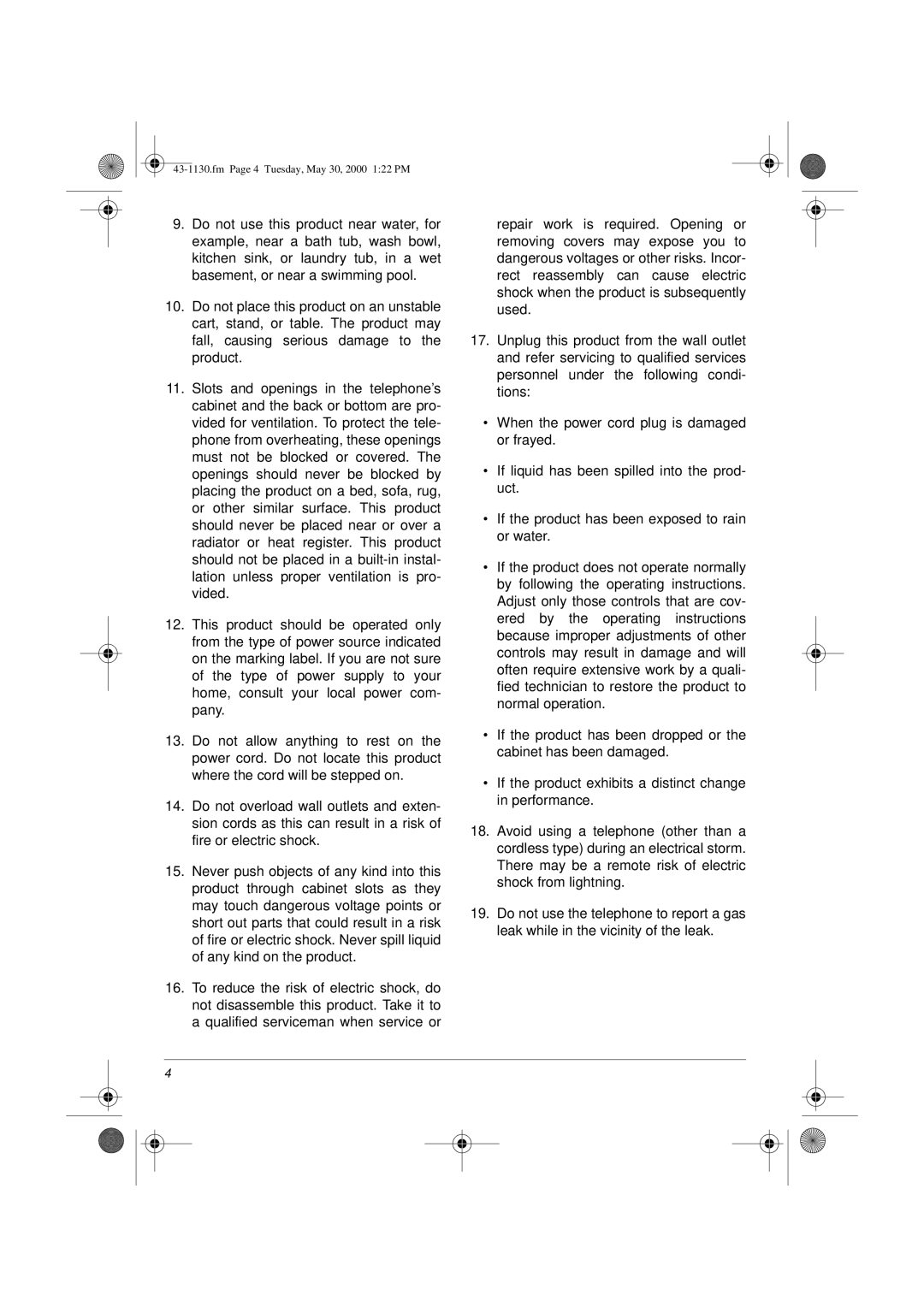 Radio Shack TAD 1130 owner manual Fm Page 4 Tuesday, May 30, 2000 122 PM 