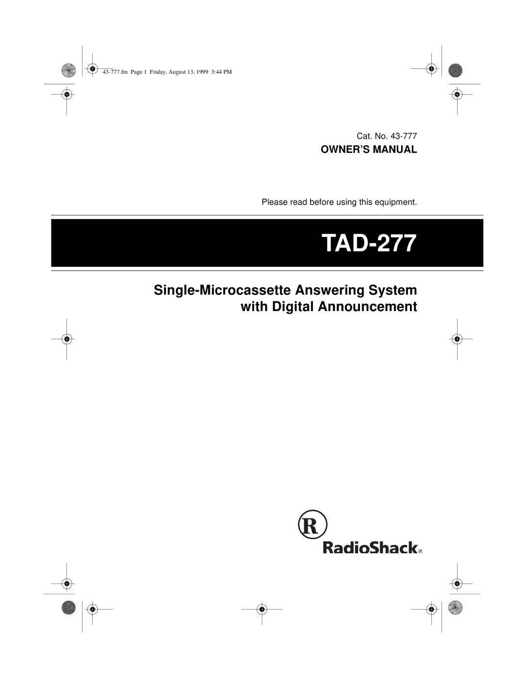 Radio Shack TAD-277 owner manual 