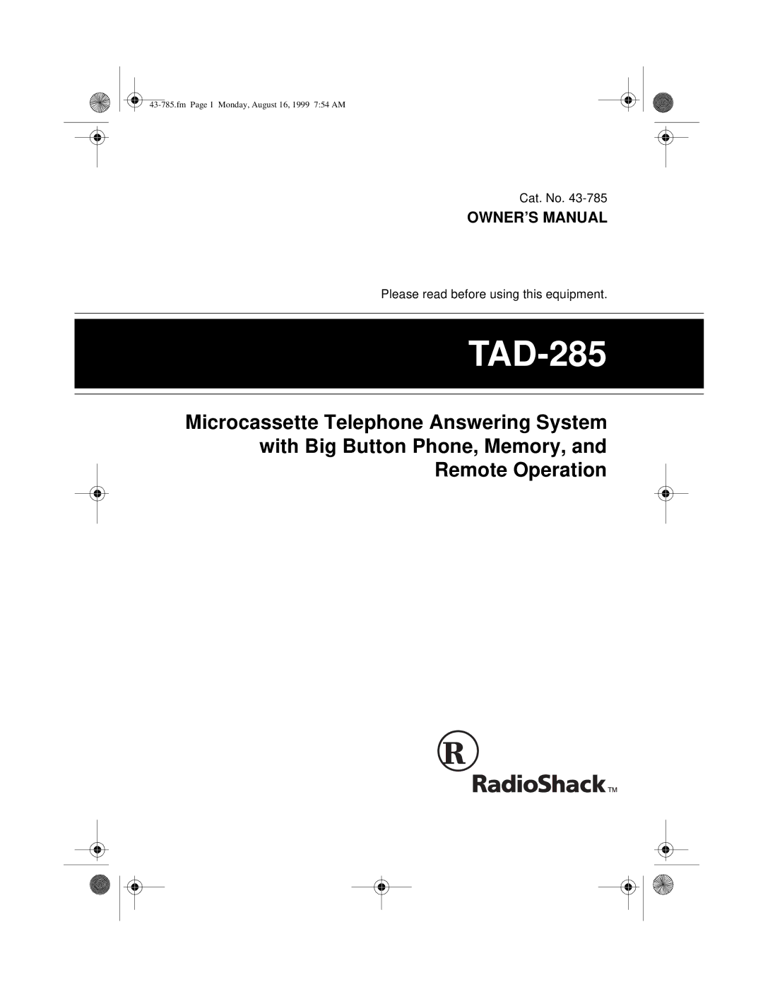 Radio Shack TAD-285 owner manual 