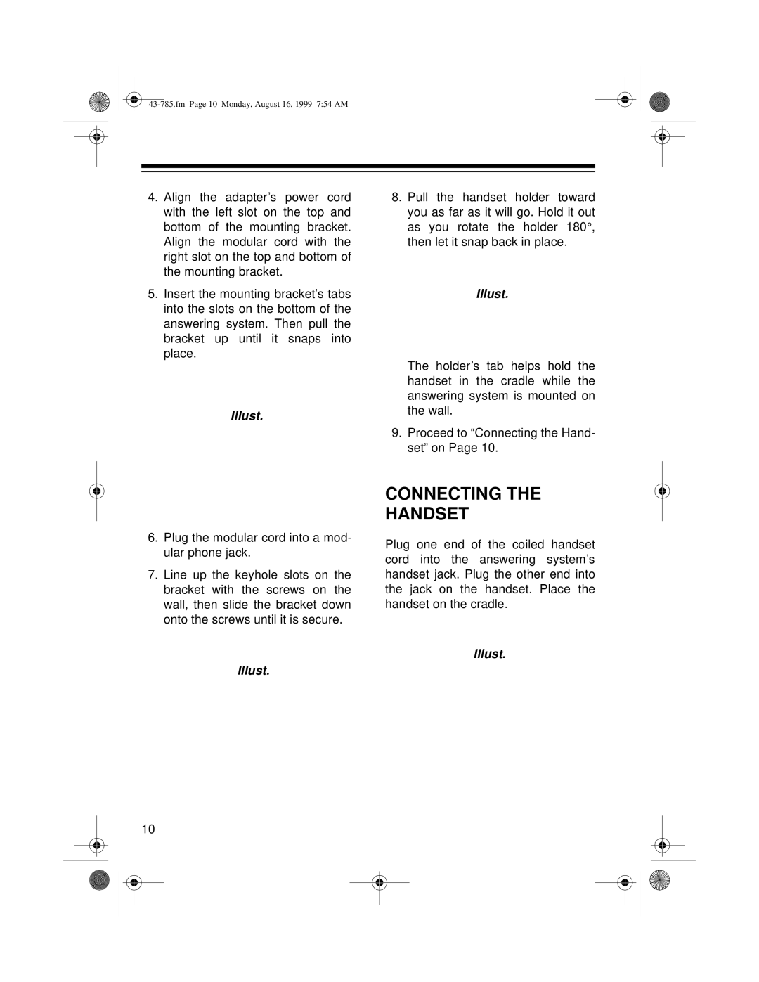 Radio Shack TAD-285 owner manual Connecting Handset 