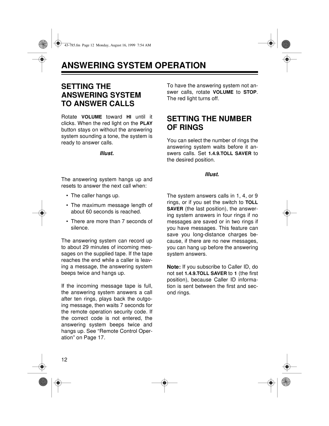 Radio Shack TAD-285 Answering System Operation, Setting the Answering System to Answer Calls, Setting the Number of Rings 