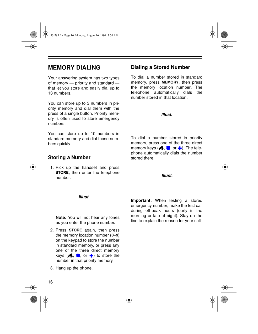 Radio Shack TAD-285 owner manual Memory Dialing, Storing a Number, Dialing a Stored Number 