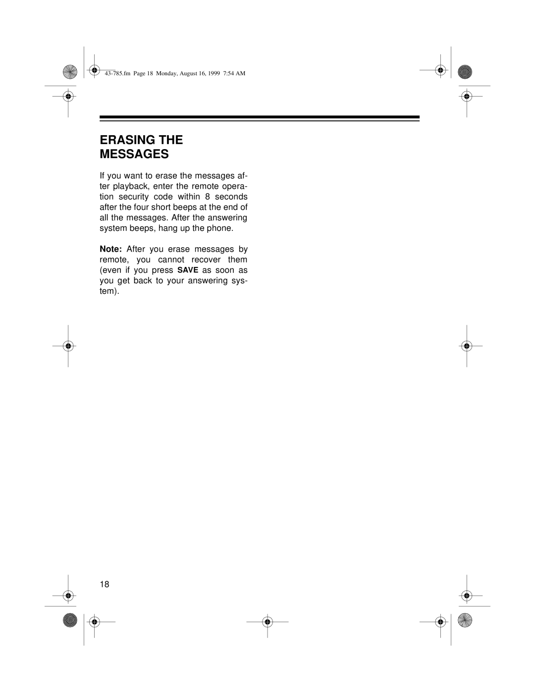 Radio Shack TAD-285 owner manual Erasing Messages 